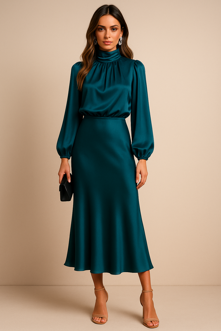 Catherine | Cocktail Midi Dress High Neck