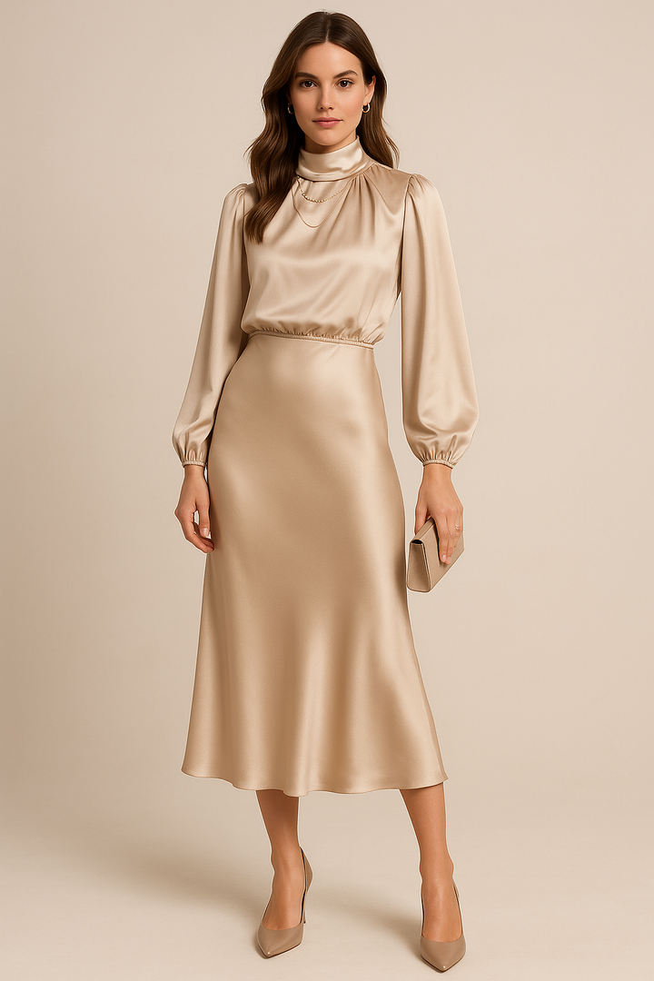 Catherine | Cocktail Midi Dress High Neck