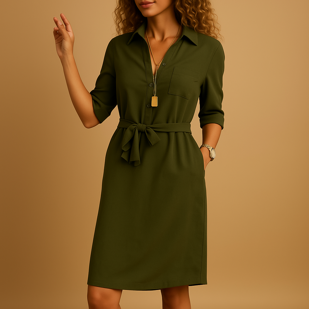 Chloe | Midi Shirt Dress with Belted Waist
