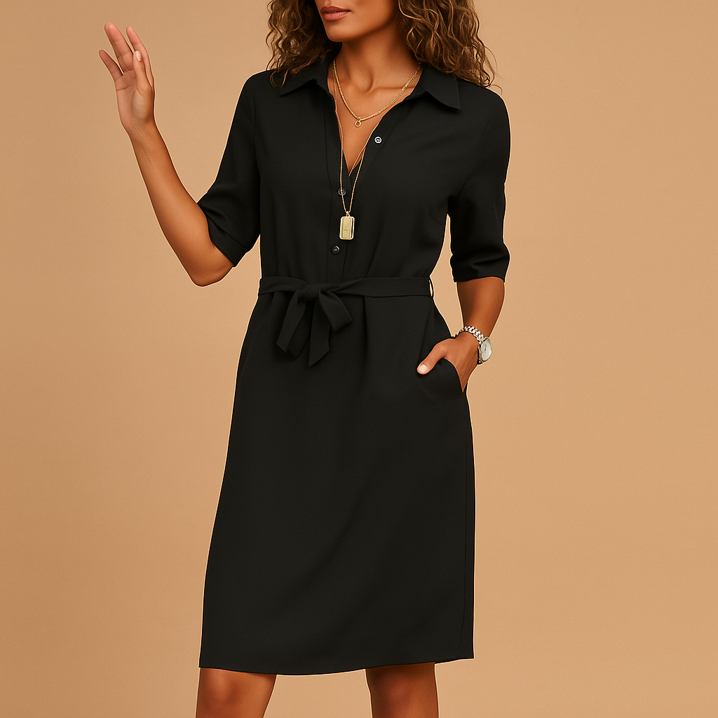 Chloe | Midi Shirt Dress with Belted Waist