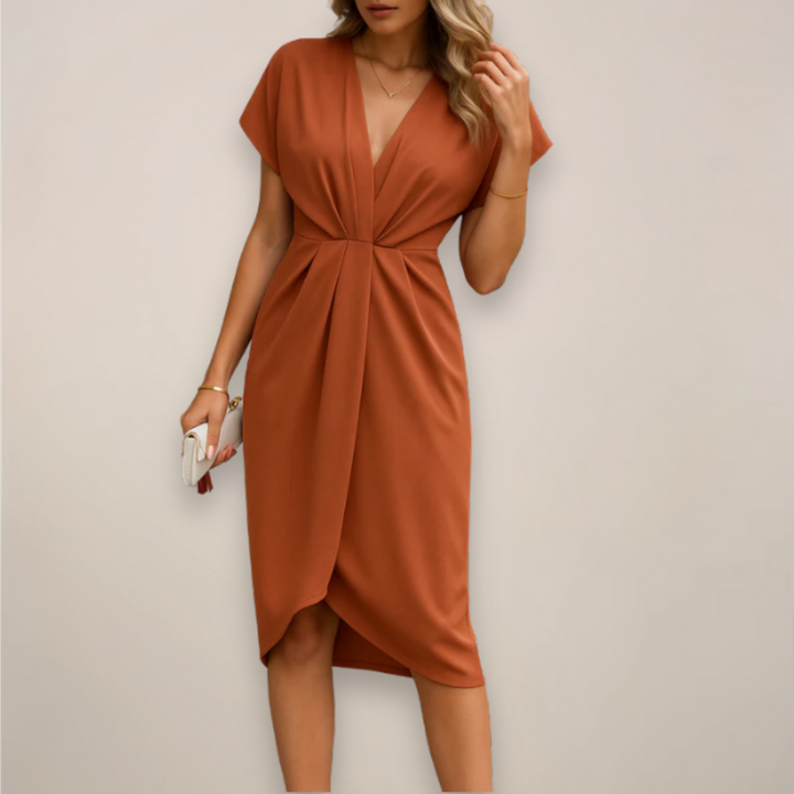 Daisy | Midi Cocktail Dress with V-Neck Wrap and Side Slit