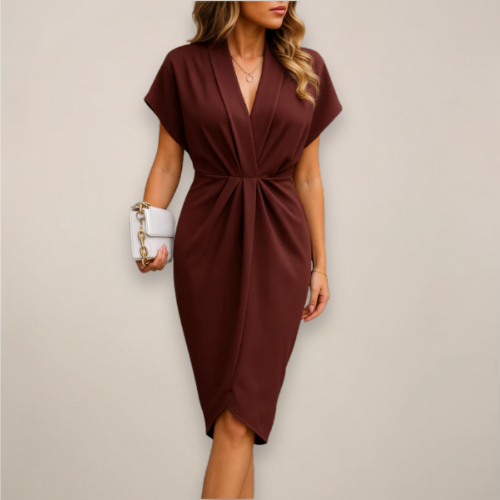 Daisy | Midi Cocktail Dress with V-Neck Wrap and Side Slit