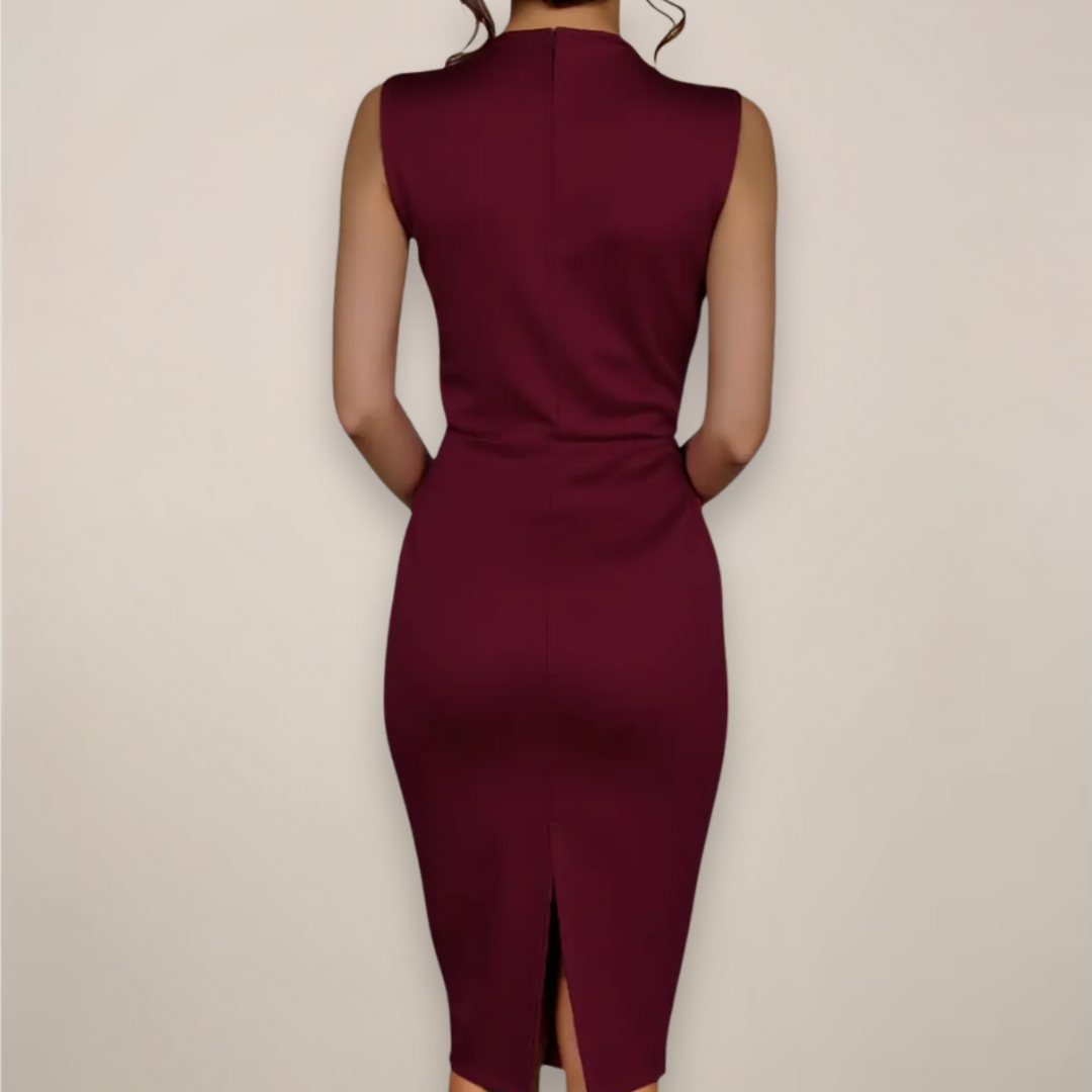 Alyssa | Midi Cocktail Dress with Ruched Bodice and High Neck