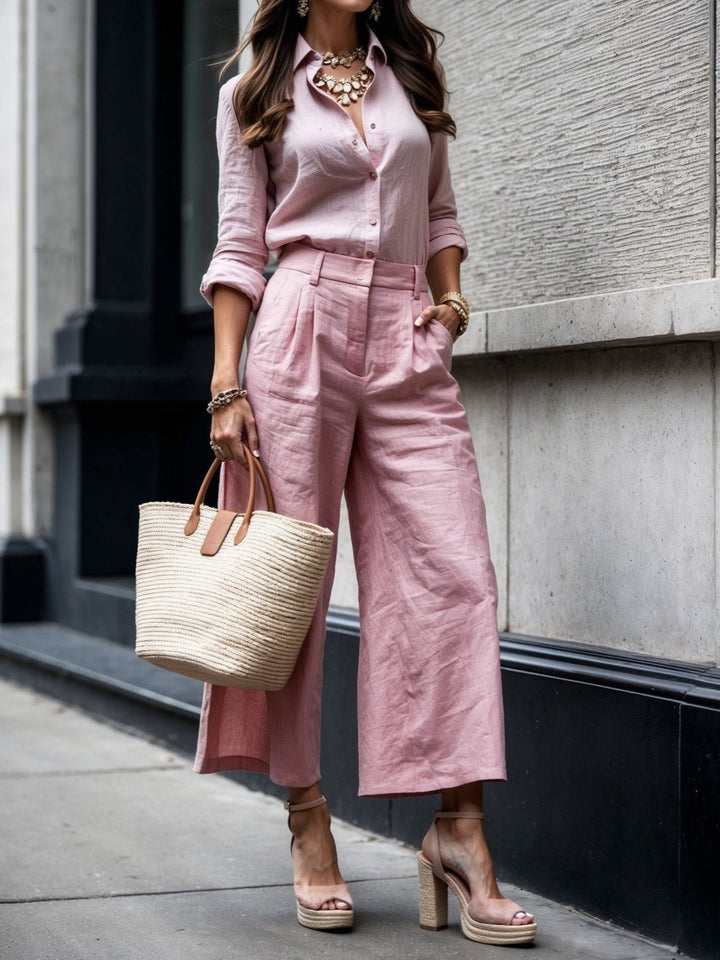 Rosie | Matching Set with Wide Leg Trousers and Long Sleeve Shirt