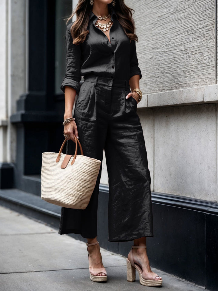 Rosie | Matching Set with Wide Leg Trousers and Long Sleeve Shirt