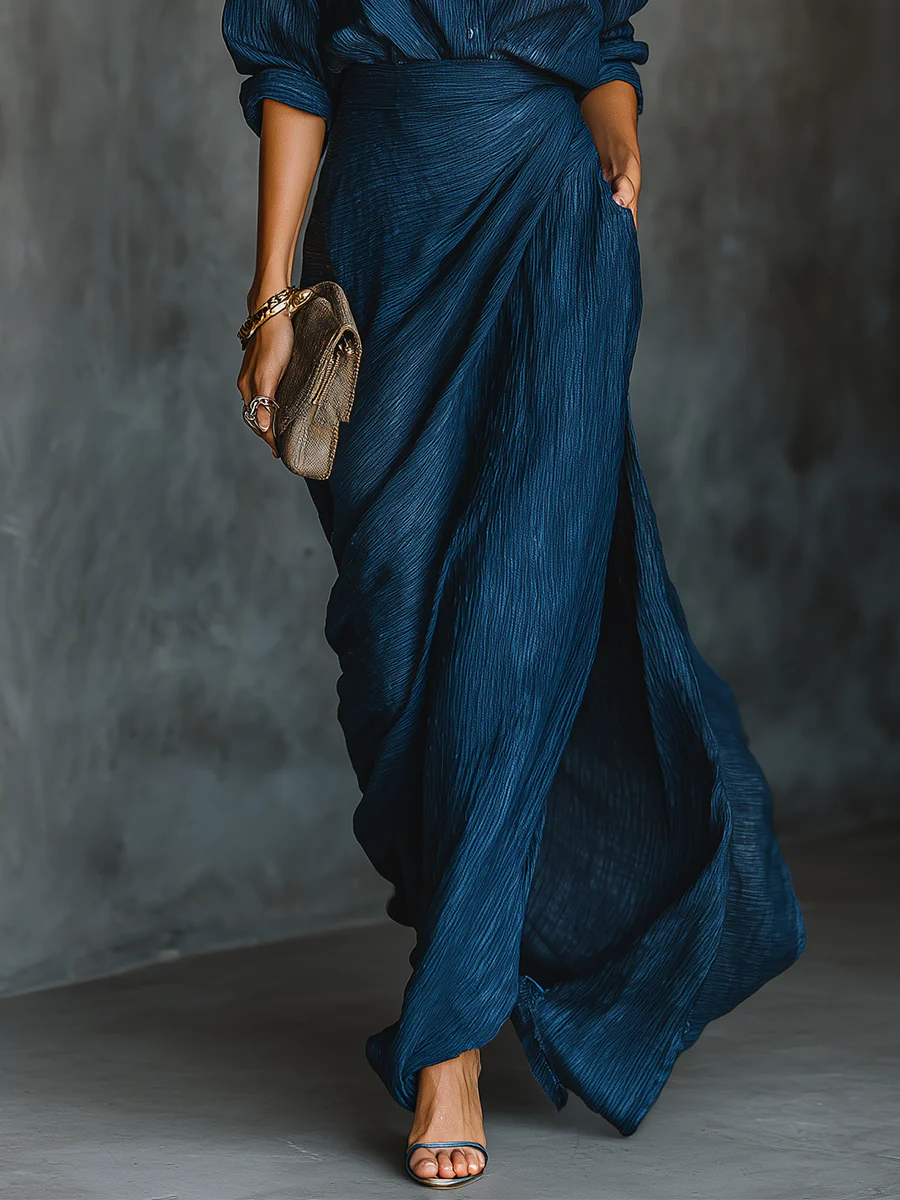 Selena | Two-Piece Set with Shirt Top and Maxi Wrap Skirt