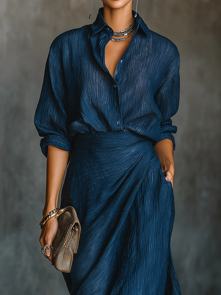 Noor | Two-Piece Maxi Skirt Set with Wrap Skirt and Oversized Shirt