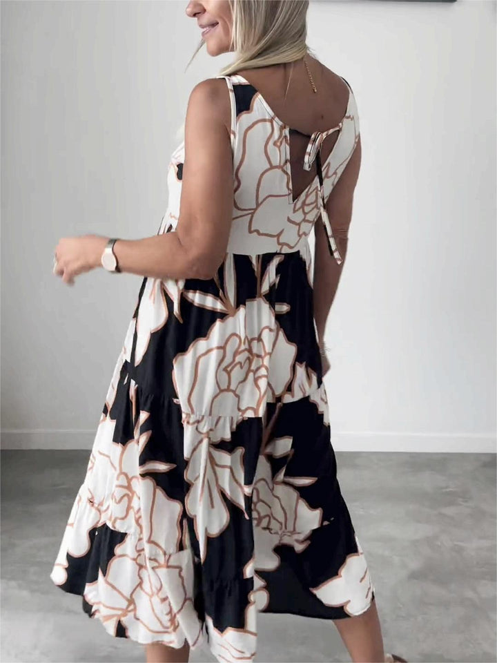 Amy | Midi Summer Dress with Abstract Print and Sleeveless Bodice
