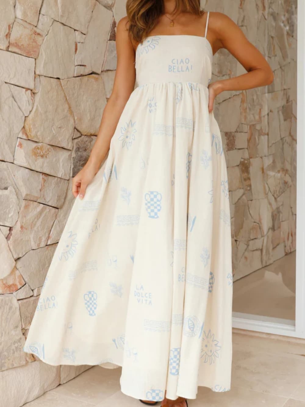 Lily | Maxi Summer Dress with Graphic Print and Square Neck