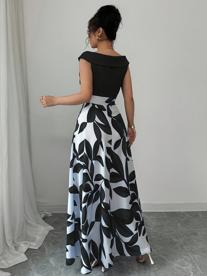 Glen | Maxi Wedding Guest Dress with Floral Print and Off Shoulder
