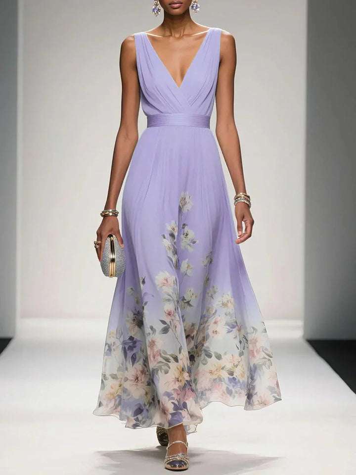 Ana | Maxi Wedding Guest Dress with Floral Print and V-Neck