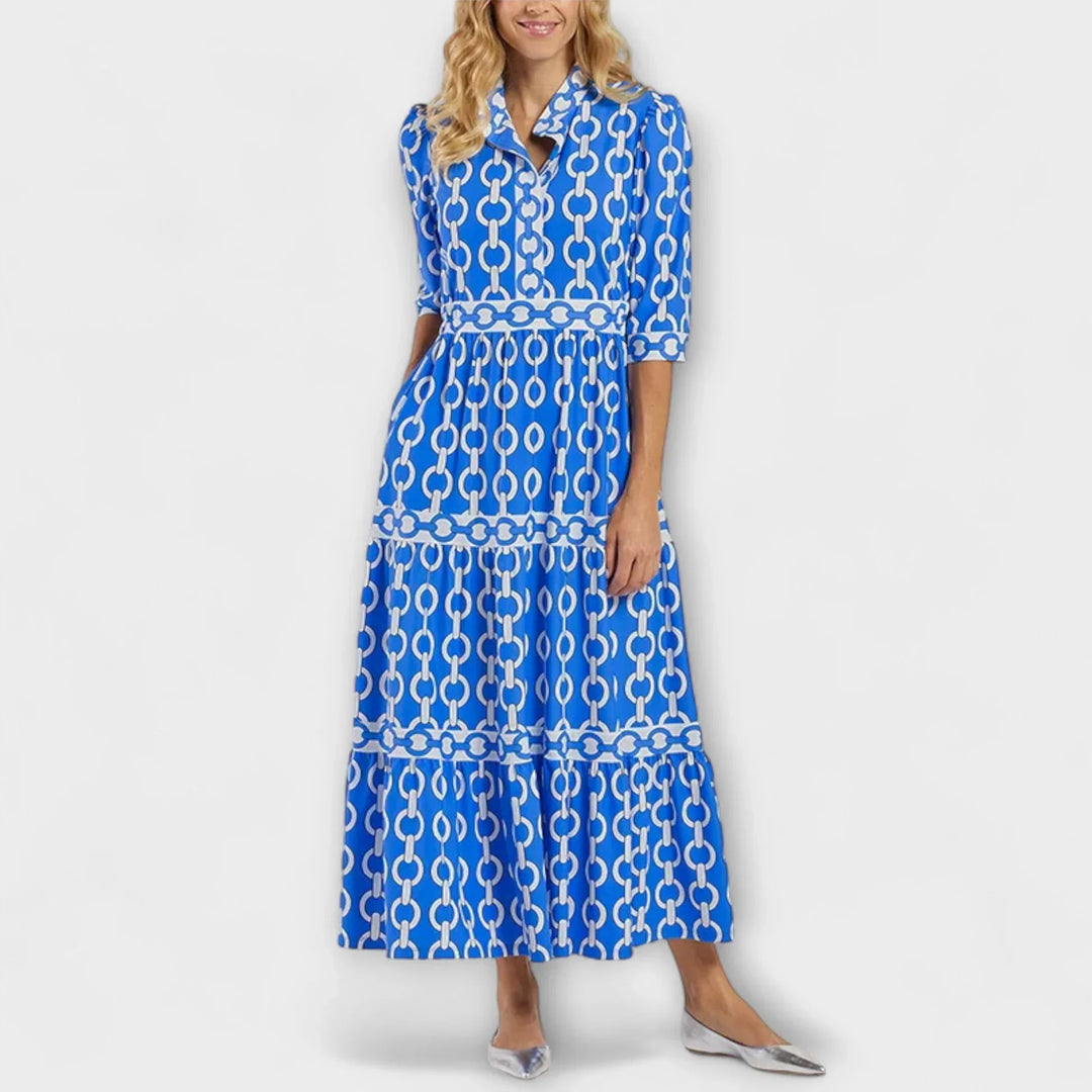 Lynn | Maxi Shirt Dress with Boho Print and Tiered Skirt