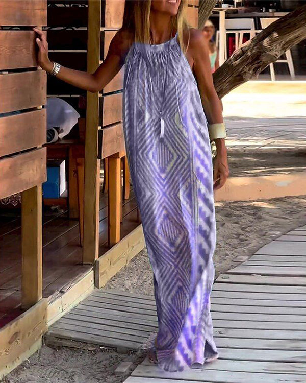Vera | Maxi Summer Dress with Halter Neck and Geometric Print