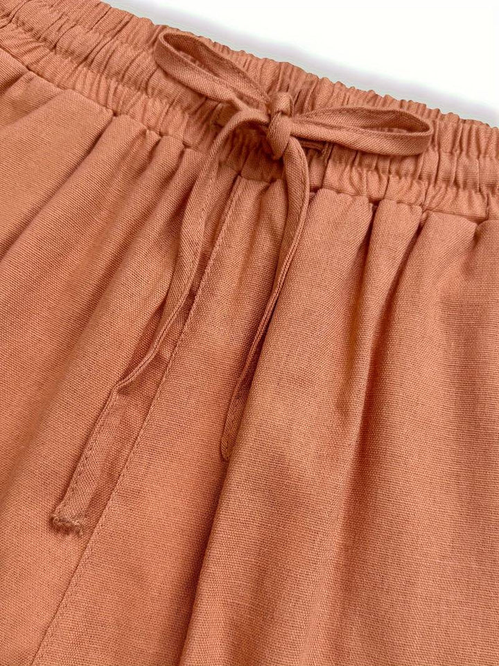 Tia | Wide-Leg Trousers with Drawstring Waist and Plain Finish