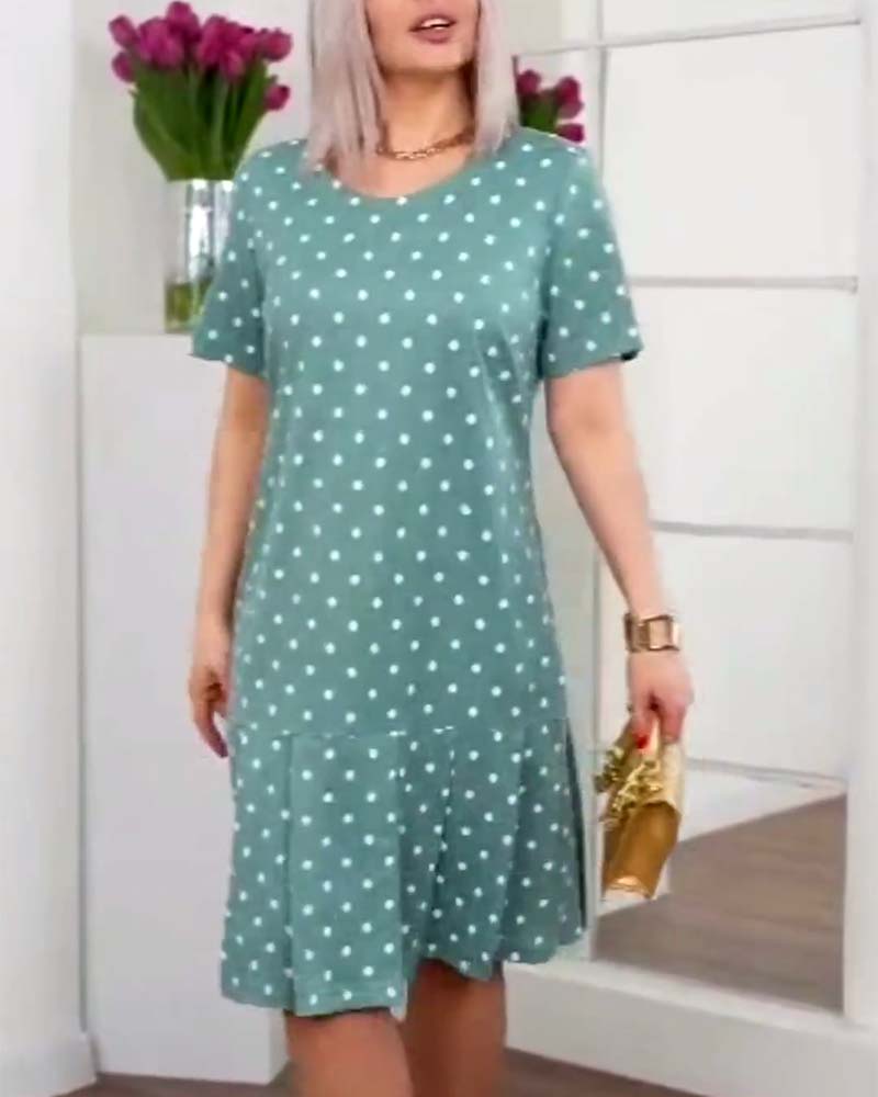 Mia | Midi Polka Dot Dress with Round Neck and Ruffle Hem