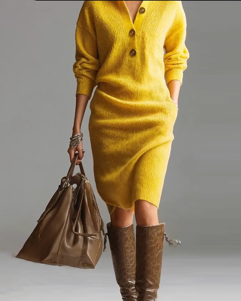 Lydia | Mini Cardigan Dress with Button Collar and Long Sleeves