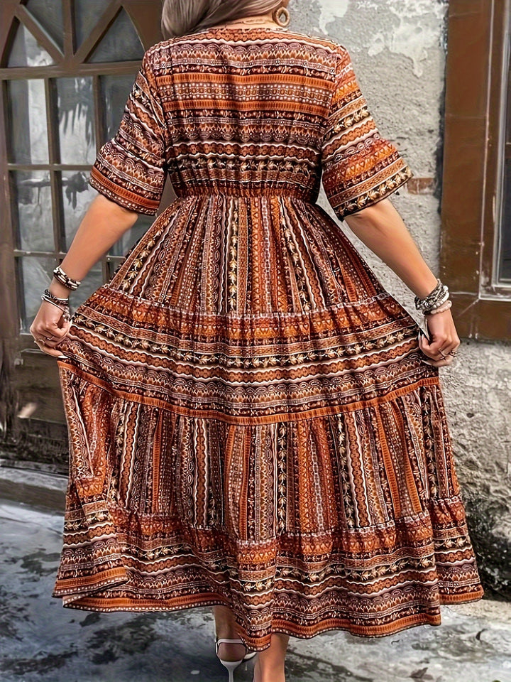 Rebecca | Maxi Summer Dress with Boho Print and Smocked Waist