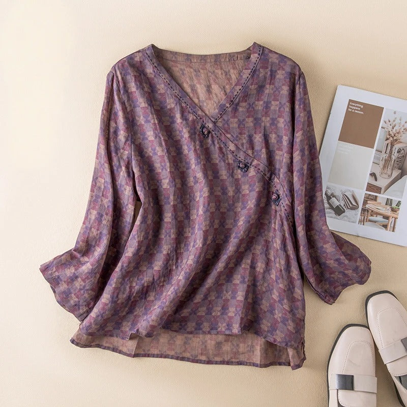 Thea | Paisley Print Blouse with V Neckline and Long Sleeves