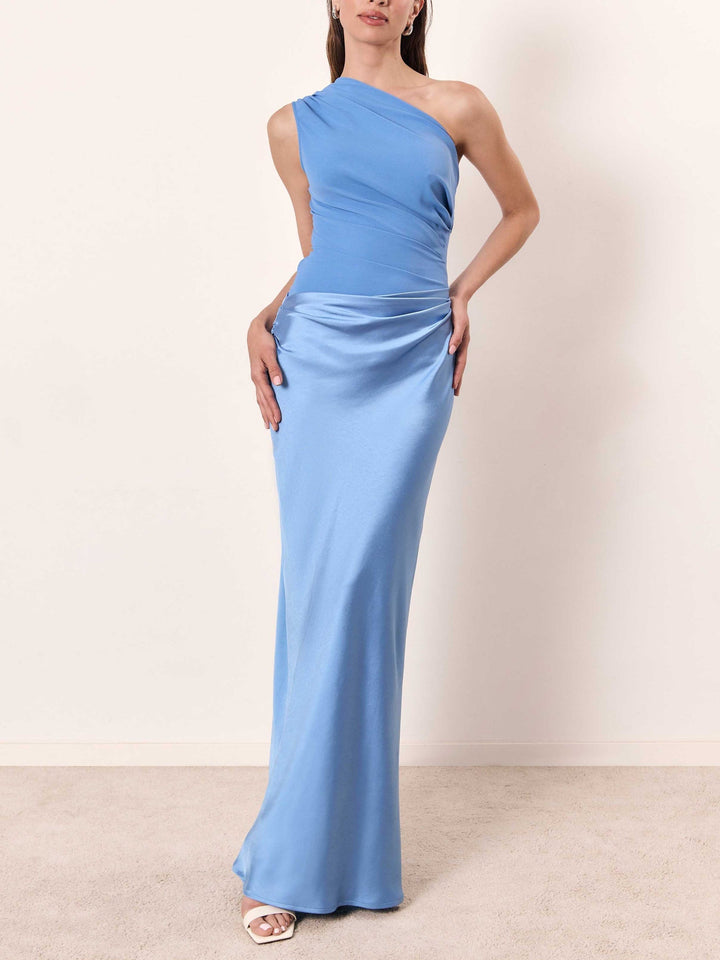 Sandra | Maxi Wedding Guest Dress with One Shoulder and Draped Bodice
