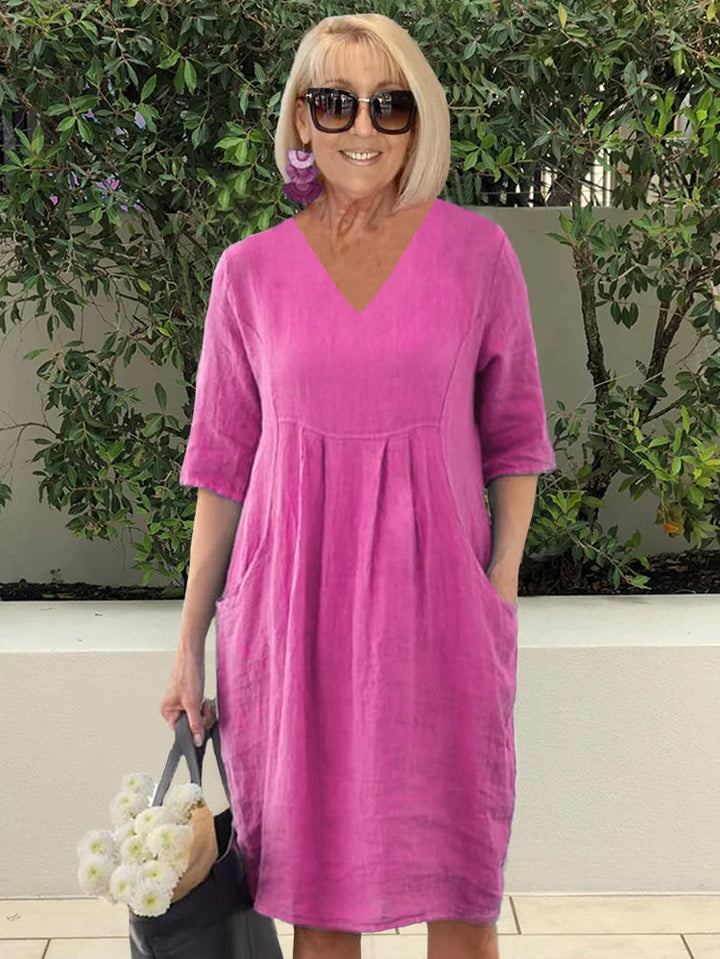 Sarah | Midi Summer Dress with V-Neck and Pockets