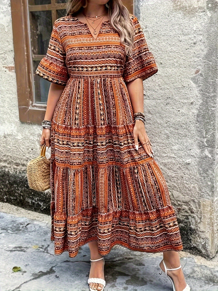 Rebecca | Maxi Summer Dress with Boho Print and Smocked Waist