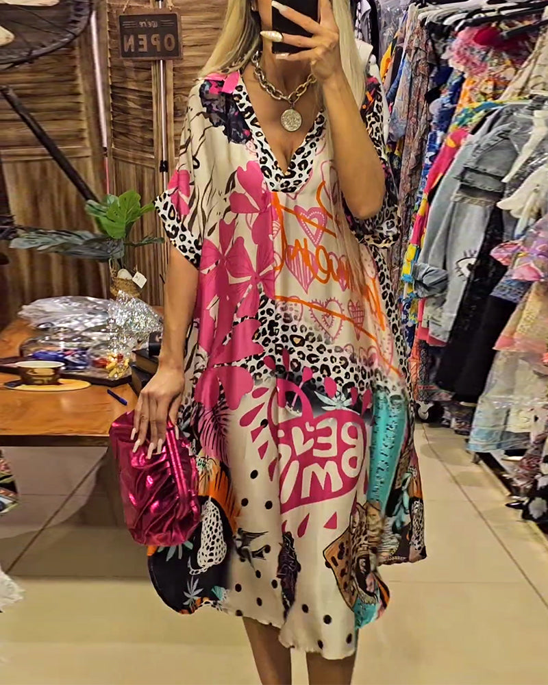 Debra | Midi Summer Dress with Boho Print and V-Neck