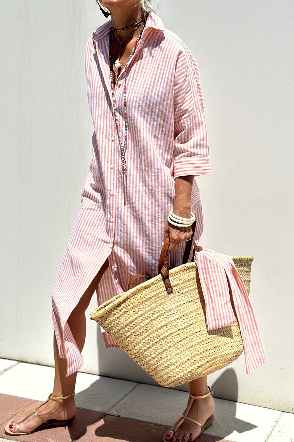 Faith | Midi Shirt Dress with Vertical Stripes