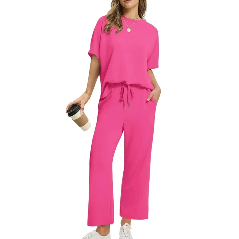 Aurora | Two-Piece Set with Round Neck Top and Wide Leg Trousers