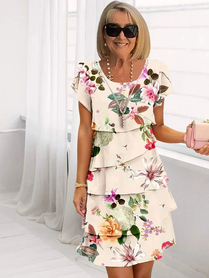 Mia | Midi Summer Dress with Floral Print and Tiered Ruffles