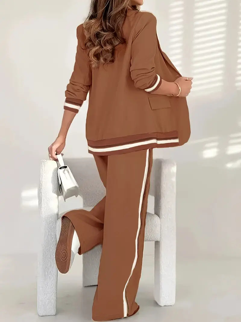 Diana | Blazer Set with Wide Leg Trousers and Stripe Trim