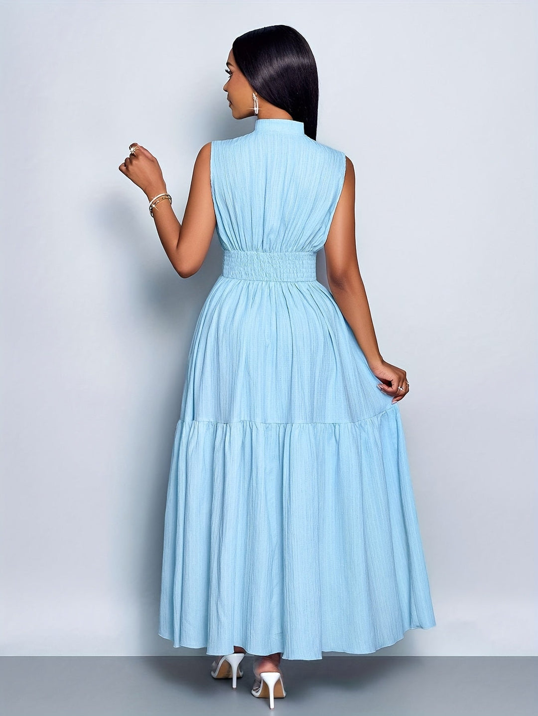 Tina | Maxi Summer Dress with Mock Neck and Belted Waist