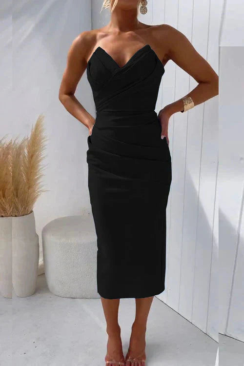 Magner | Midi Wedding Guest Dress with Strapless Bodice