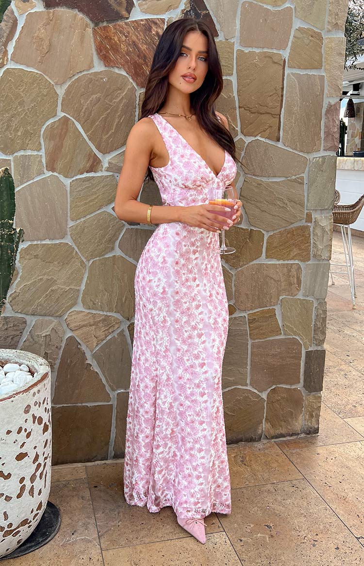 Chloe | Maxi Wedding Guest Dress with Floral Print and Open Back