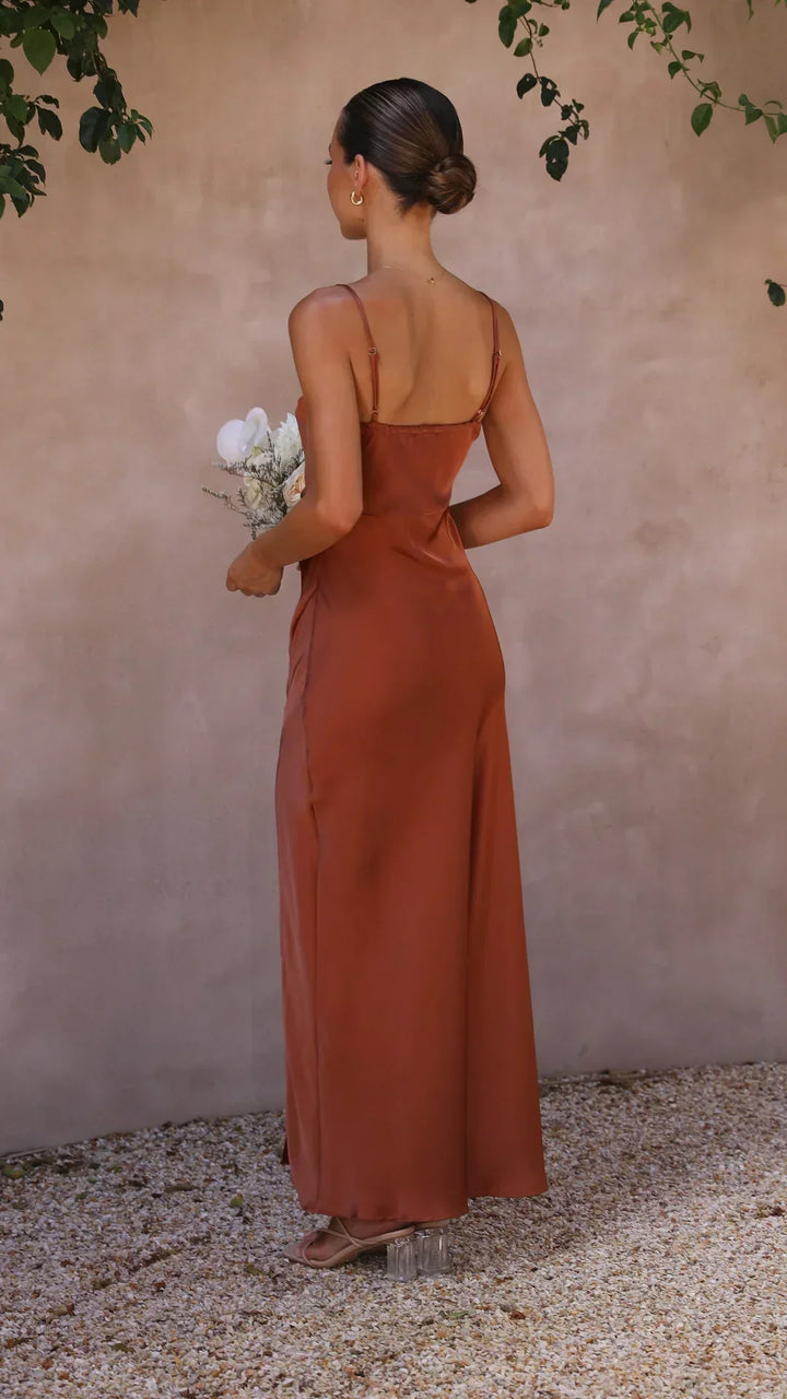 Laura | Maxi Wedding Guest Dress with Square Neck and Side Slit
