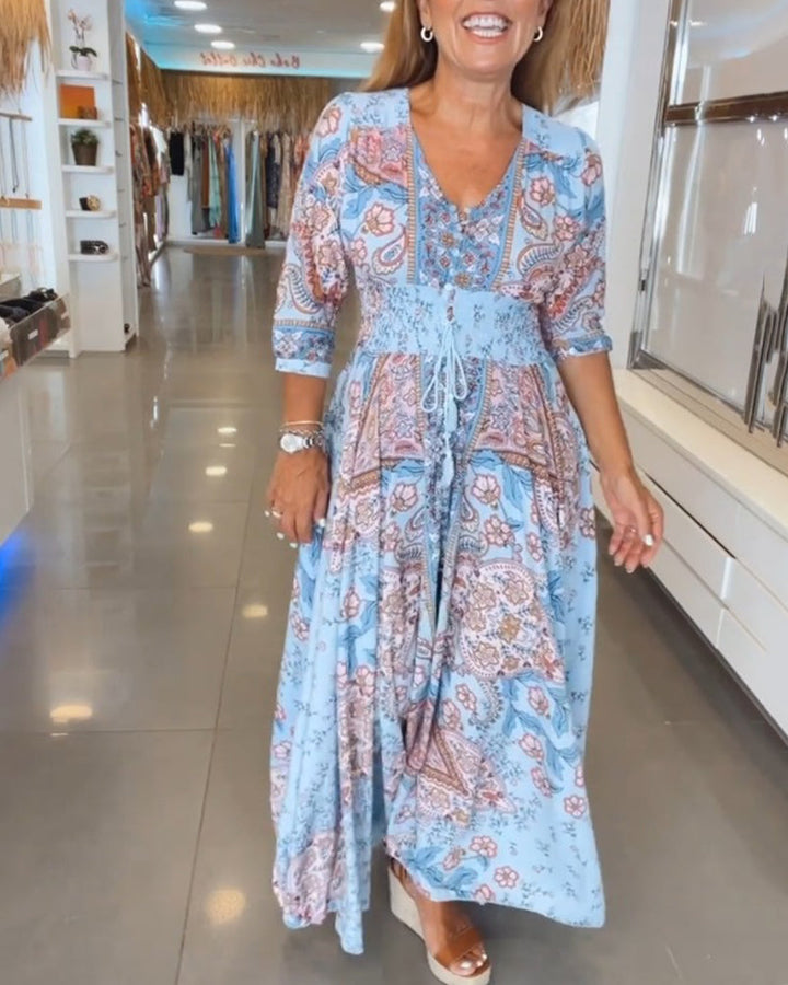 Sally | Maxi Summer Dress with Paisley Print and V-Neck
