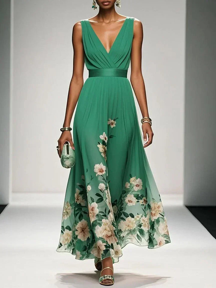 Ana | Maxi Wedding Guest Dress with Floral Print and V-Neck