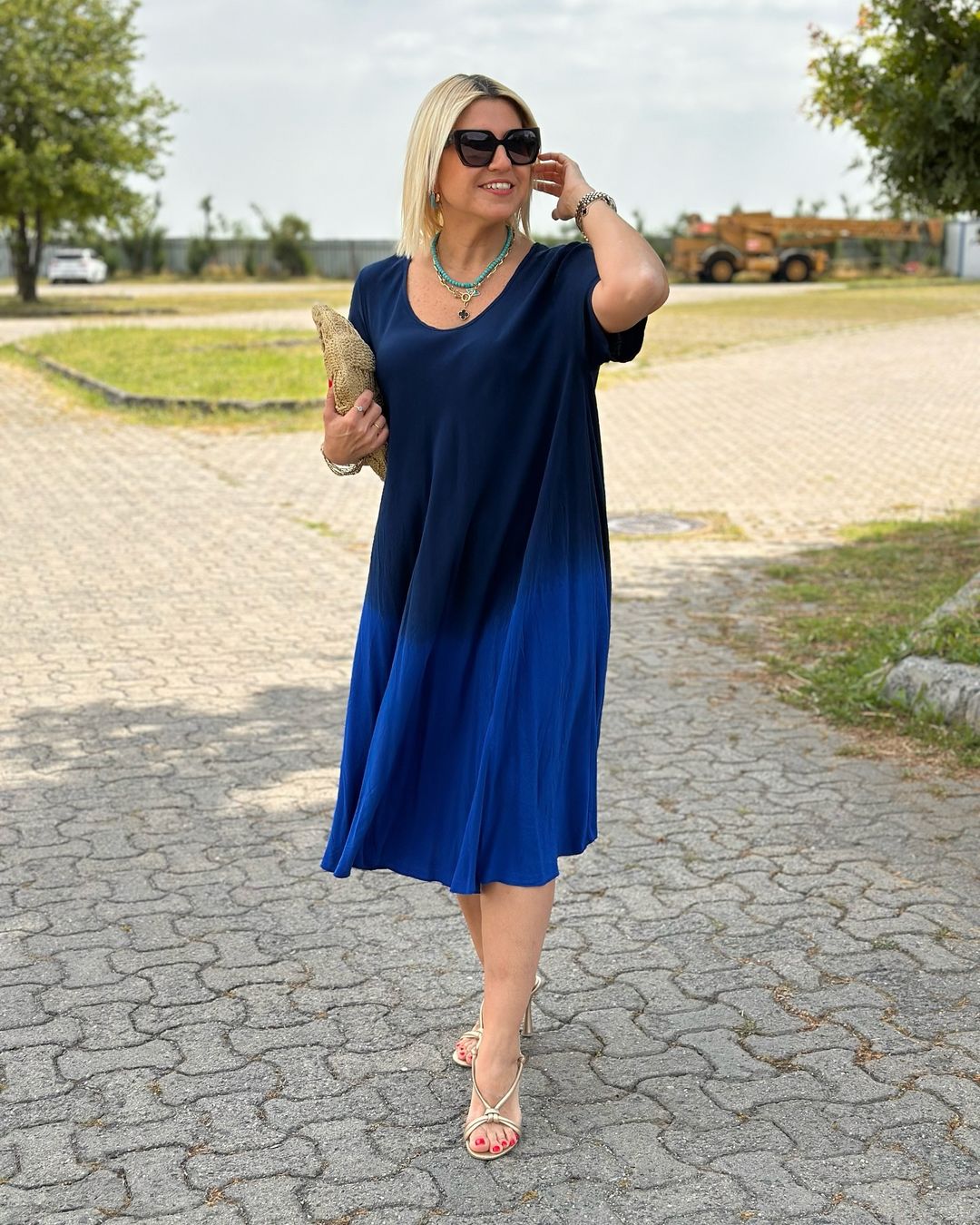 Sophie | Midi Summer Dress with Ombre Print and Round Neckline