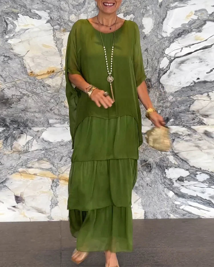 Natasha | Maxi Summer Dress with Tiered Skirt and Long Sleeves