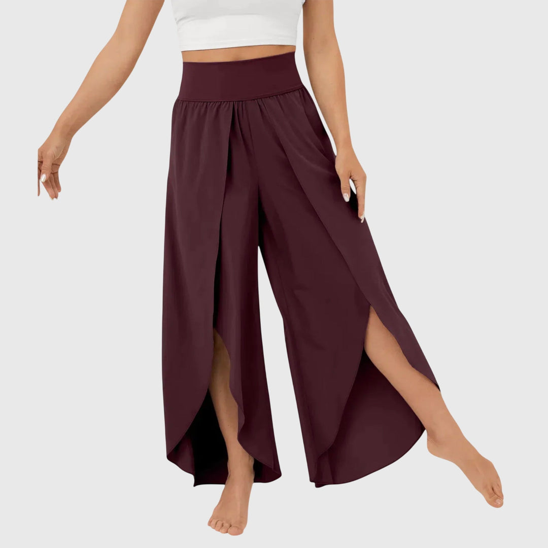Sasha | Wide Leg Palazzo Trousers with Side Split and Elastic Waist