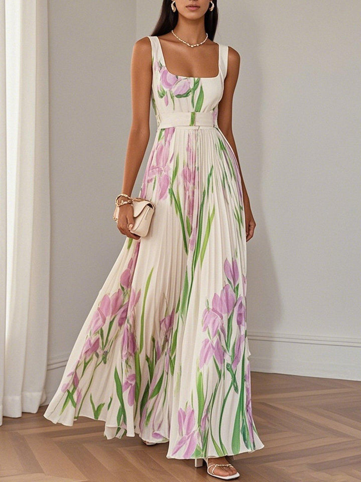 Tina | Maxi Wedding Guest Dress with Floral Print and Pleated Skirt