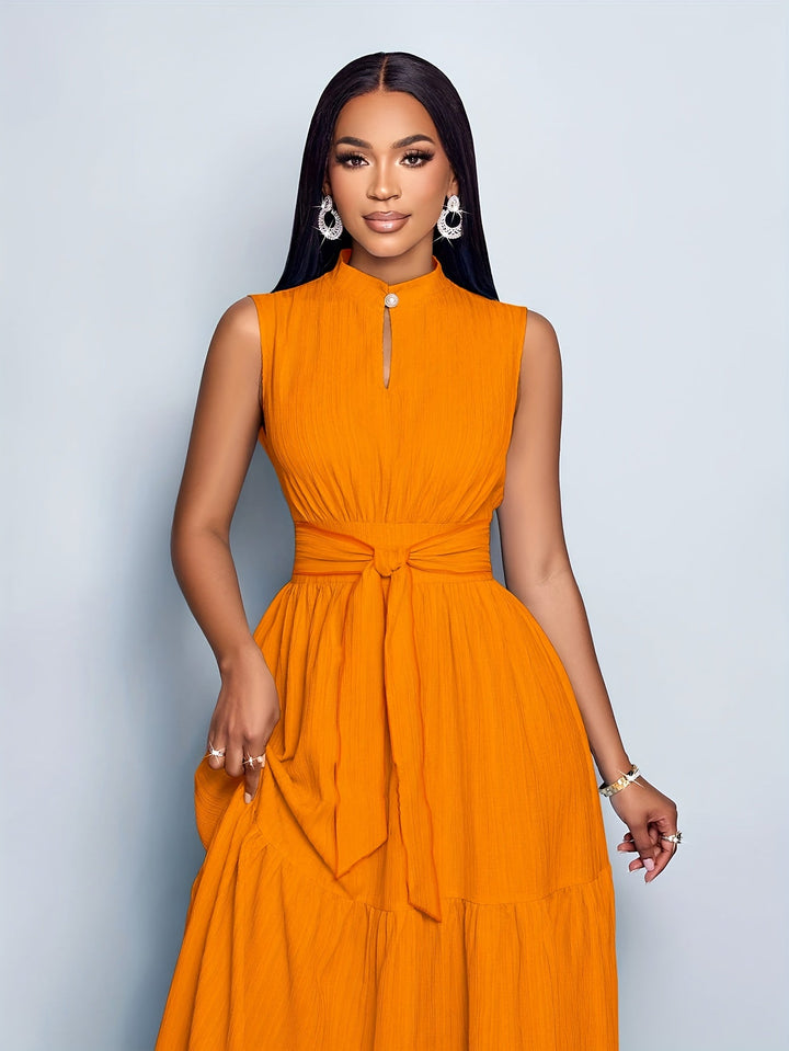 Tina | Maxi Summer Dress with Mock Neck and Belted Waist