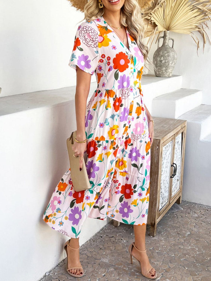 Mary | Midi Shirt Dress with Floral Print and Button Front