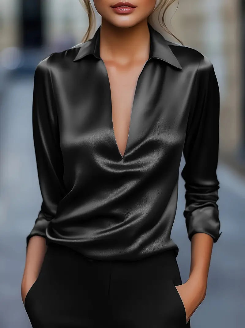 Sylv | Blouse with Deep V-Neck and Long Sleeves
