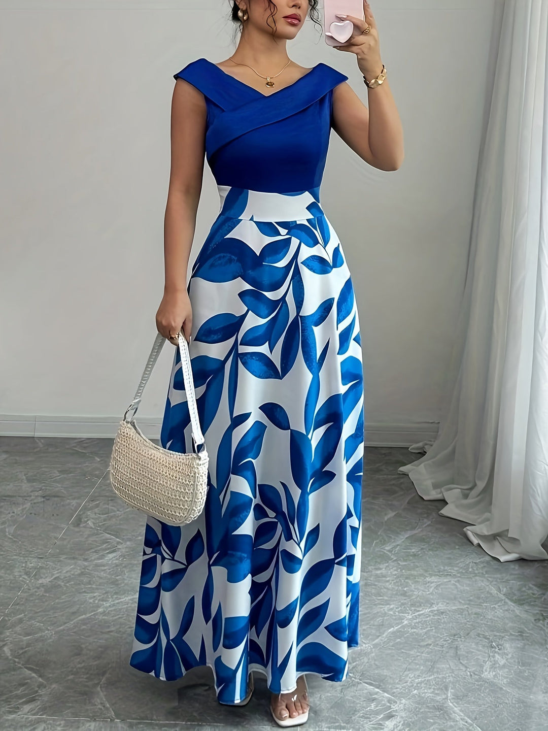 Glen | Maxi Wedding Guest Dress with Floral Print and Off Shoulder