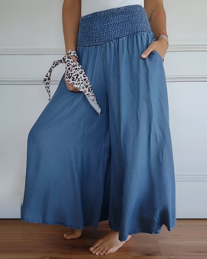 Wren | Wide Leg Trousers with Smocked Waist and Side Pockets