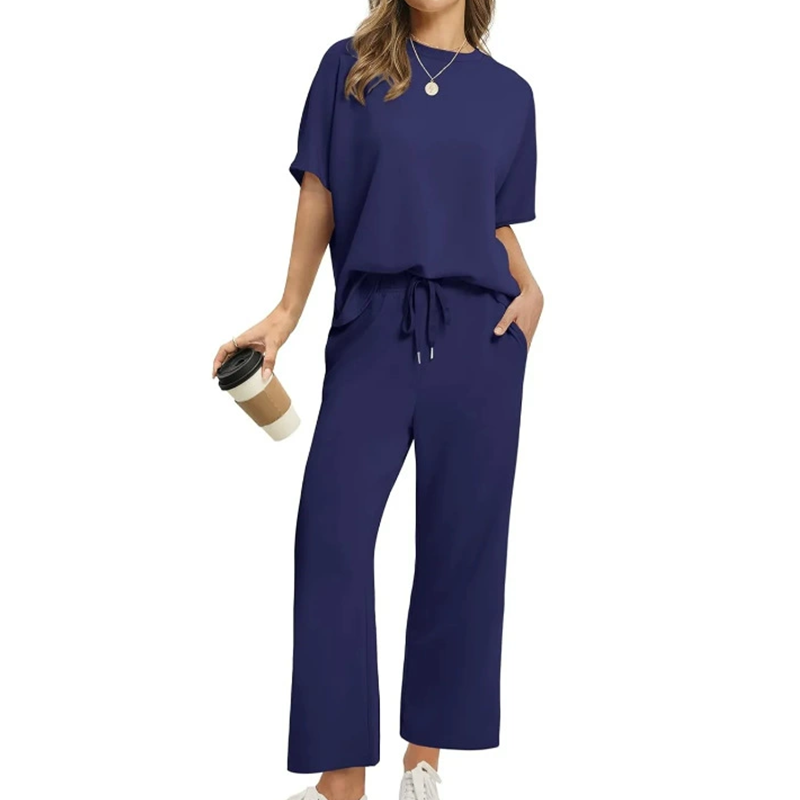 Aurora | Two-Piece Set with Round Neck Top and Wide Leg Trousers