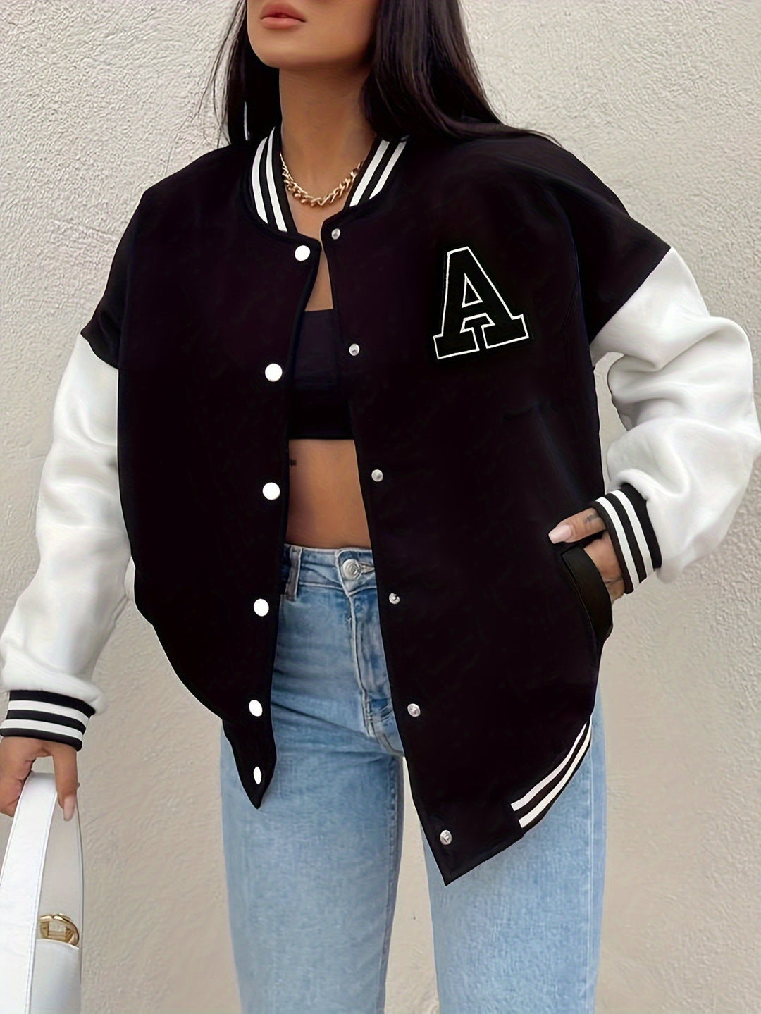 Olivia | Bomber Jacket with Varsity Style and Button Front