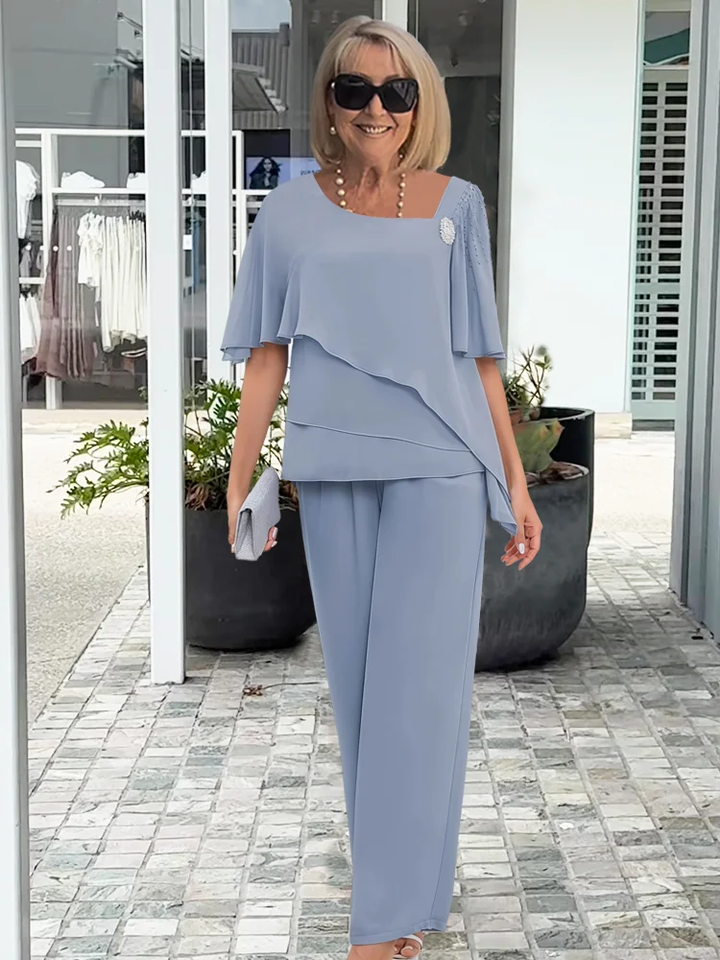 Audrey | Co-ord Set with Wide Leg Trousers and Square Neck Top
