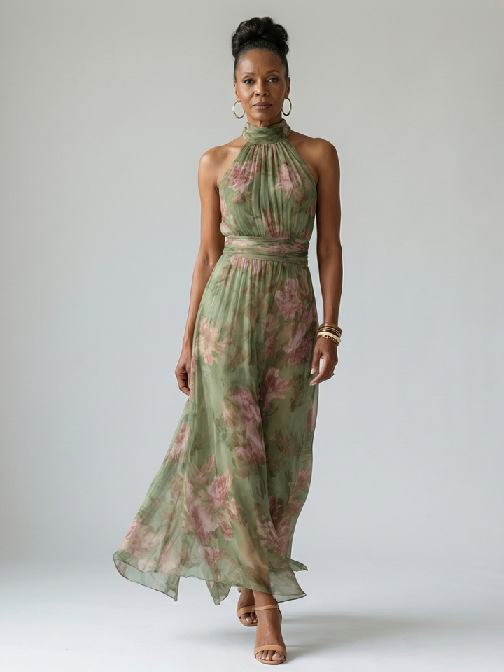 Colette | Wedding Guest Maxi Dress Halter Floral