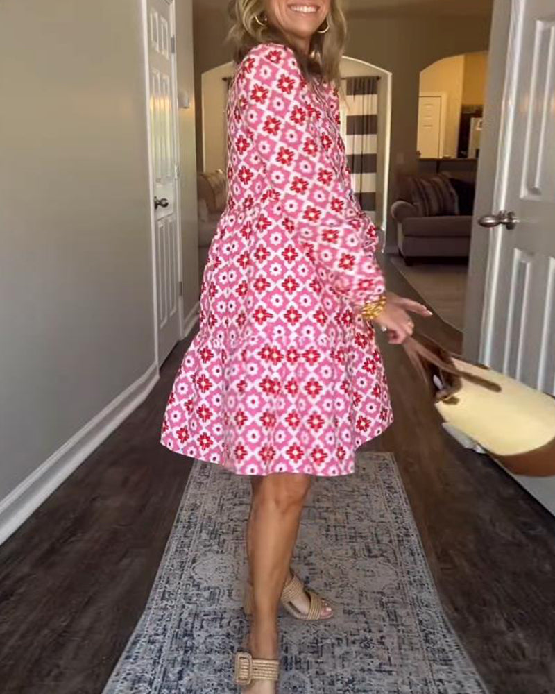 Edith | Mini Shirt Dress with Floral Print and Long Sleeves